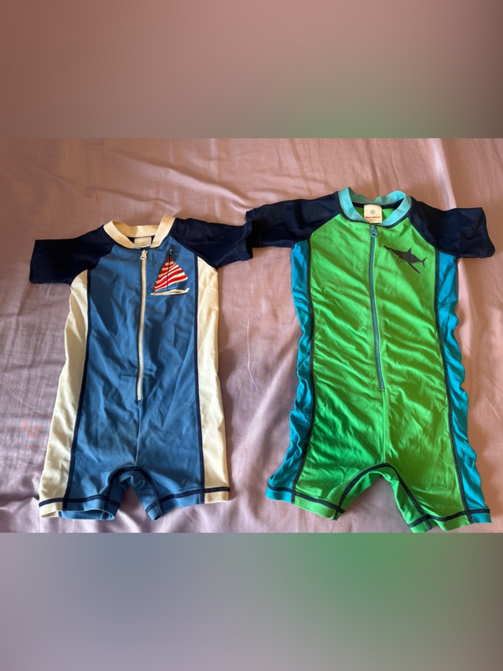 Hanna Andersson Blue & Green Zip-Front Kids One Piece Swimsuits